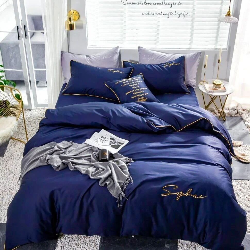 Готовий комплект сатинової постільної білизни високої якості Євро розміру, фото 1