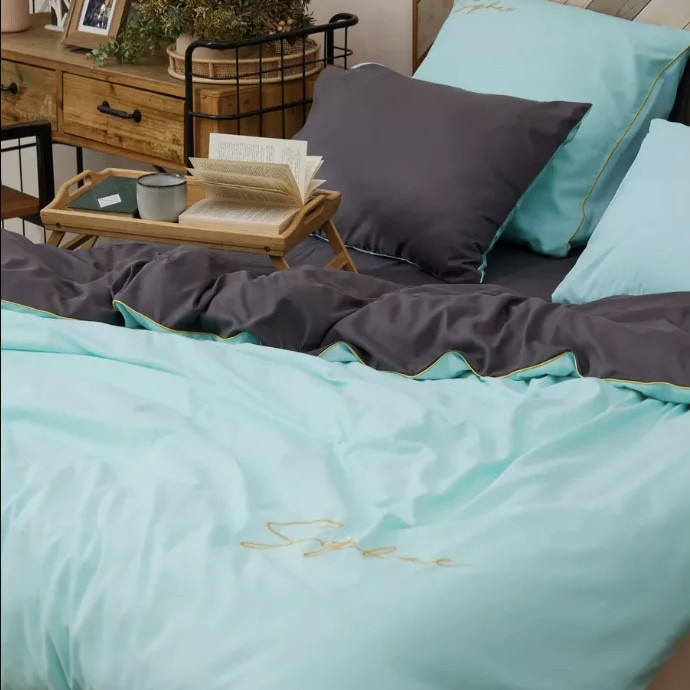 Готовий комплект сатинової постільної білизни високої якості Євро розміру, фото 1