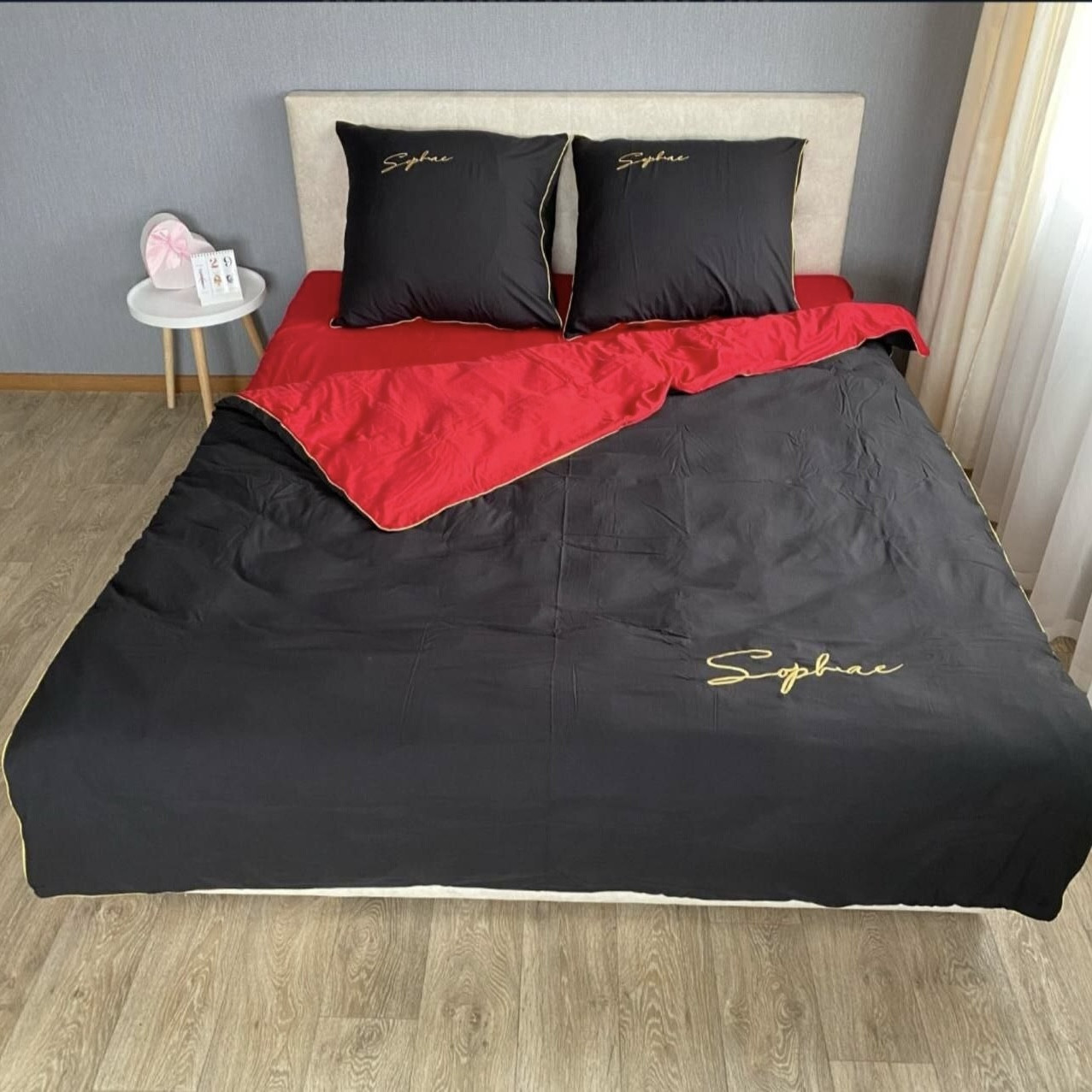 Готовий комплект сатинової постільної білизни високої якості Євро розміру, фото 1