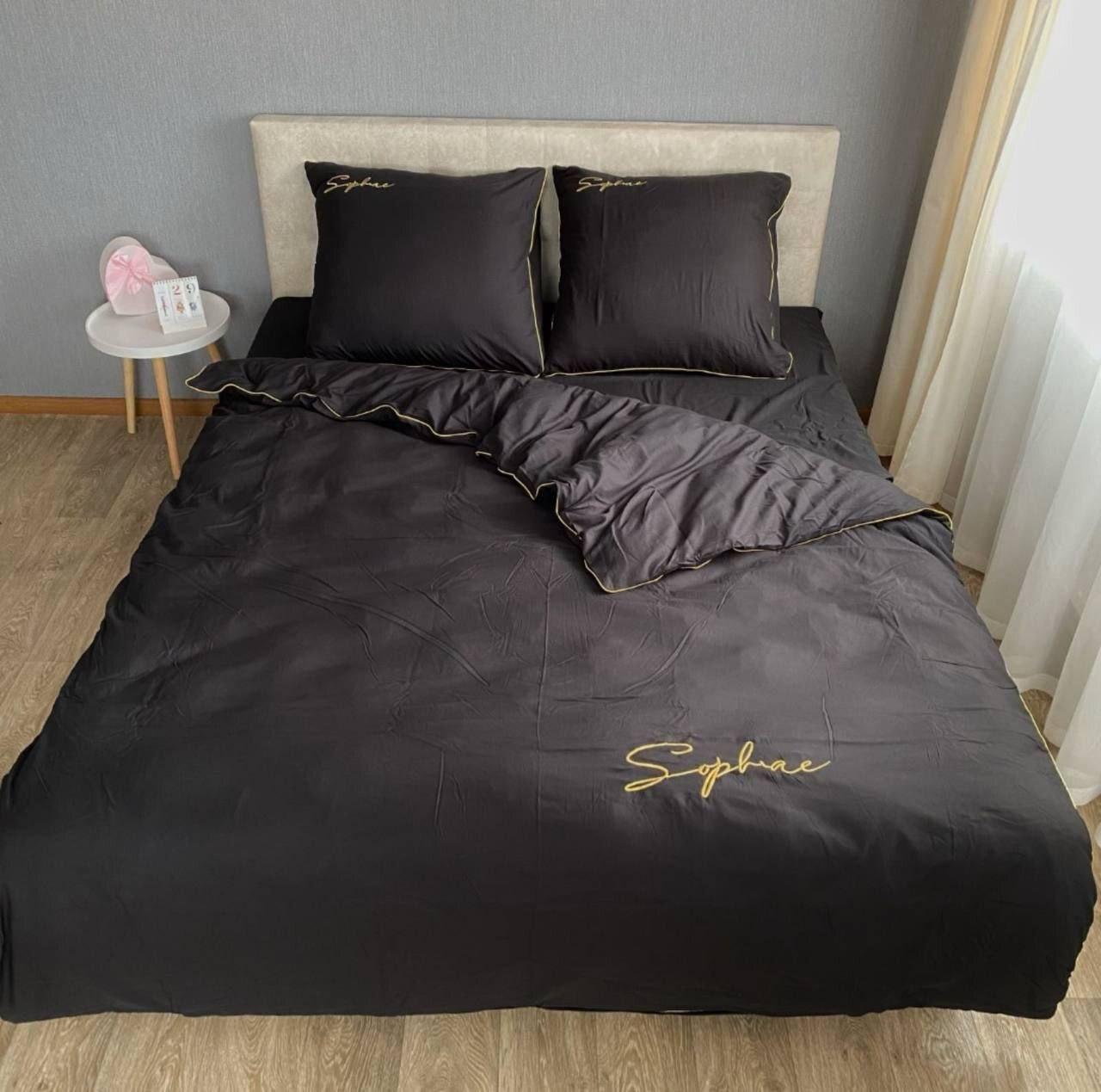 Готовий комплект сатинової постільної білизни високої якості Євро розміру, фото 1