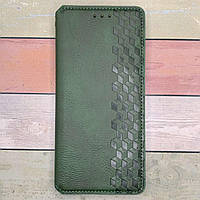 Чохол-книжка для Motorola Moto G05 / E15 шкіряний, прошитий, магнітний, з візитницею. GETMAN Cubic. Зелений