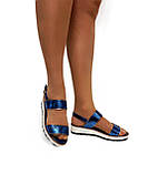 Босоніжки сині біла тракторна танкетка розмір 37 38 39, фото 4