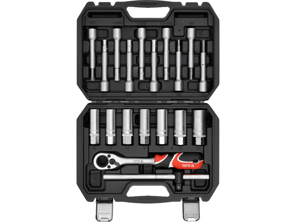 Ключі для кріплення амортизаторів з нарізною тріскачкою, 19 предметів YATO YT-06282, фото 1
