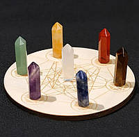 Гексагональный набор натуральных кристаллов 7 чакр с деревянной доской камни для медитации.