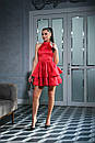 Вечірня коротка червона сукня ярусна атласна, фото 4