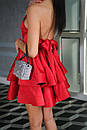 Вечірня коротка червона сукня ярусна атласна, фото 5