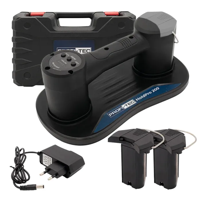 Потужна акумуляторна вакуумна присоска PROFI-TEC HoldPro 200 : з АКБ 2шт-12V 1.5 Ah + ЗП (007064)