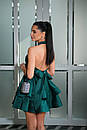 Вечірня коротка зелена сукня ярусна атласна, фото 3