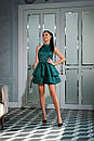 Вечірня коротка зелена сукня ярусна атласна, фото 4
