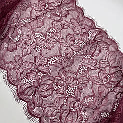 Мереживо шантильї "Шакіра" нееластичне бордове 24 см.( купон 1,5 м.)