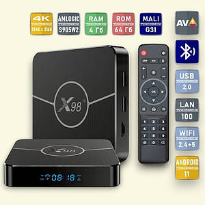 Смарт ТВ приставка X98 Plus Android 11, 4/64 ГБ, 4K Ultra HD, Wi-Fi, IPTV,  Android Смарт приставка
