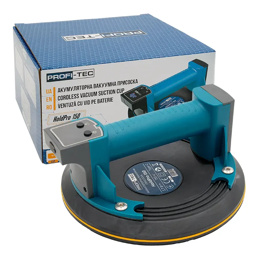Потужна акумуляторна вакуумна присоска PROFI-TEC HoldPro 150 : з АКБ 3.7V 1.5 Ah + ЗП (007062)
