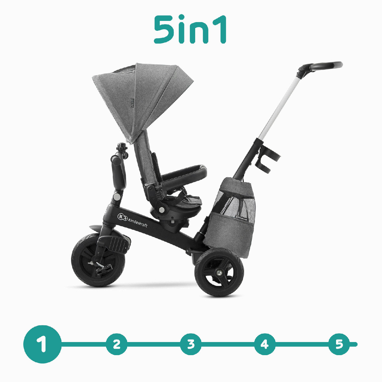 Триколісний велосипед Kinderkraft Easytwist Platinum Grey (KKRETWIGRY0000)