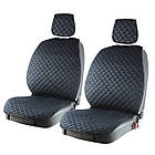 Накидки сидінь "Алькантара" "PREMIUM DEKOR" Чорна - Синя нитка 1+1 (2 Підголовника)