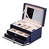 Скринька для прикрас з еко шкіри 3 яруси з дзеркалом органайзер для ювелірних виробів HP-5-17BL, фото 5