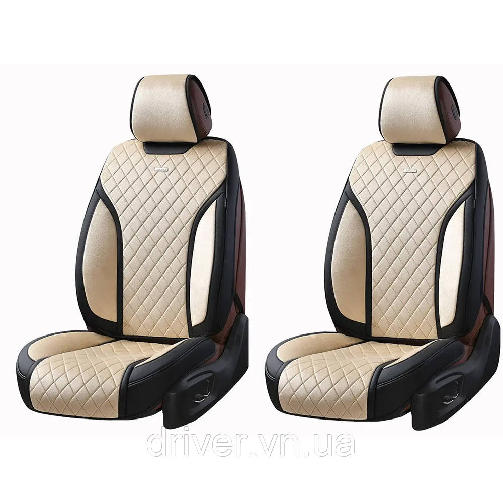 Чохли - Накидки сидіння Алькантара + Шкір. зам 3D "TORINO" Бежеві Elegant Передні - 700 224, фото 1