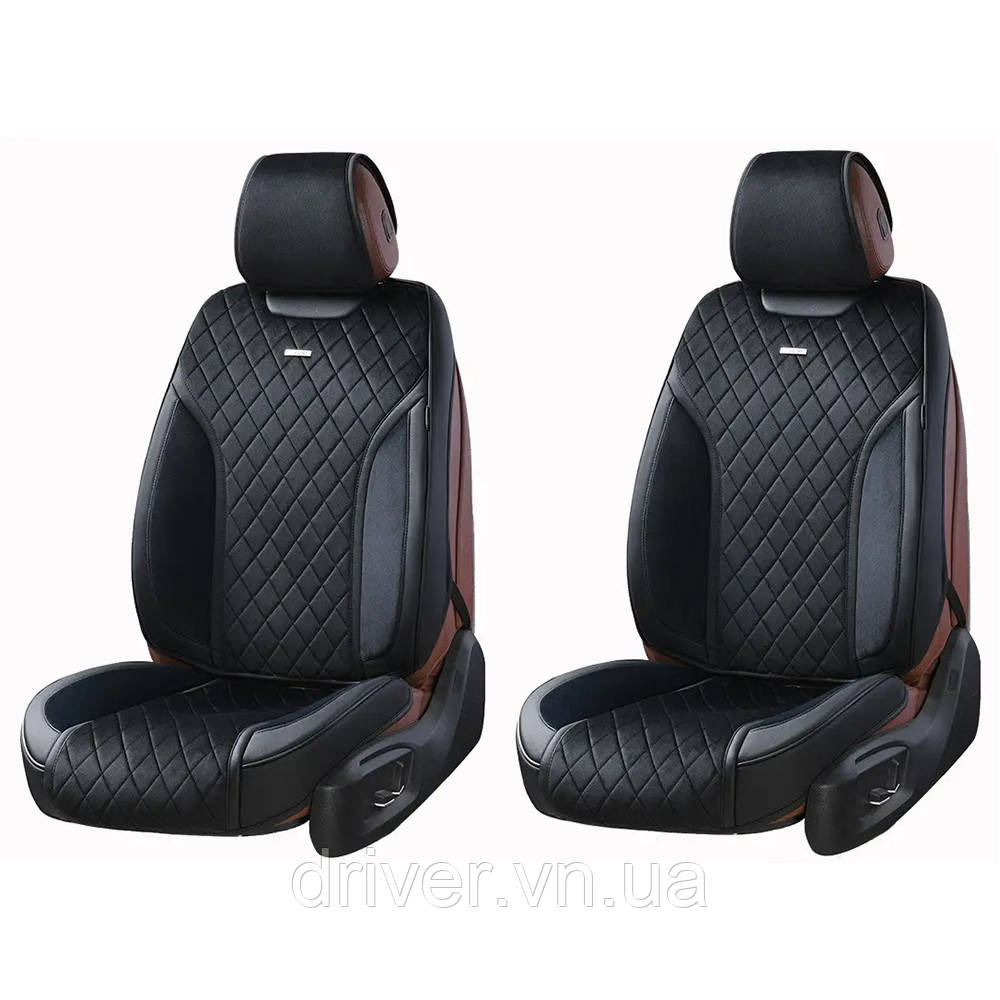 Чохли - Накидки сидіння Алькантара + Шкір. зам 3D "TORINO" Чорні Elegant Передні - 700 226, фото 1