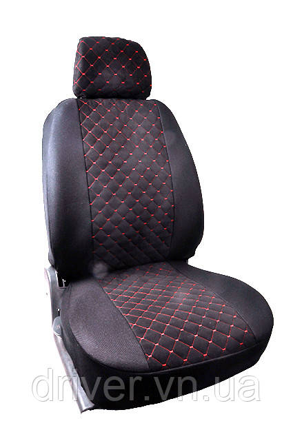 Чохли ''В'' "LUXE MAX" Чорні - Середина Жаккард ромби Червона нитка(Заднє сид-ня розд+5-Підго-в), фото 1