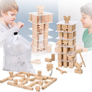Конструктор дерев'яний з 48 блоками, 6 фігурками та інструментами MD 1585 Вежа з блоків