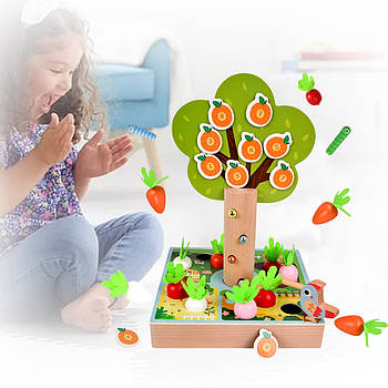 Дерев'яна магнітна гра Нагодуй пташку з черв'ячками на магнітах MD 1916 Розвиваюча іграшка