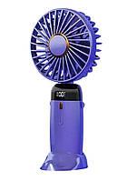 Ручной мини вентилятор аккумуляторный USB с подставкой под телефон + ремешок, 5 скоростей обдува, синий