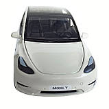 Машинка металева Tesla Model Y Електромобіль Тесла Модель Y біла 1:24 зарядна станція звук світло відч двері капот багажник гум, фото 7