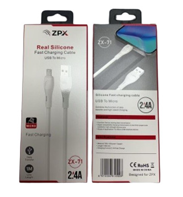 Силіконовий USB-кабель із роз'ємом micro ZX-71 USB/Micro 2.4A Швидке заряджання ZPX ZX-71 USB/Micro Лучшая цена