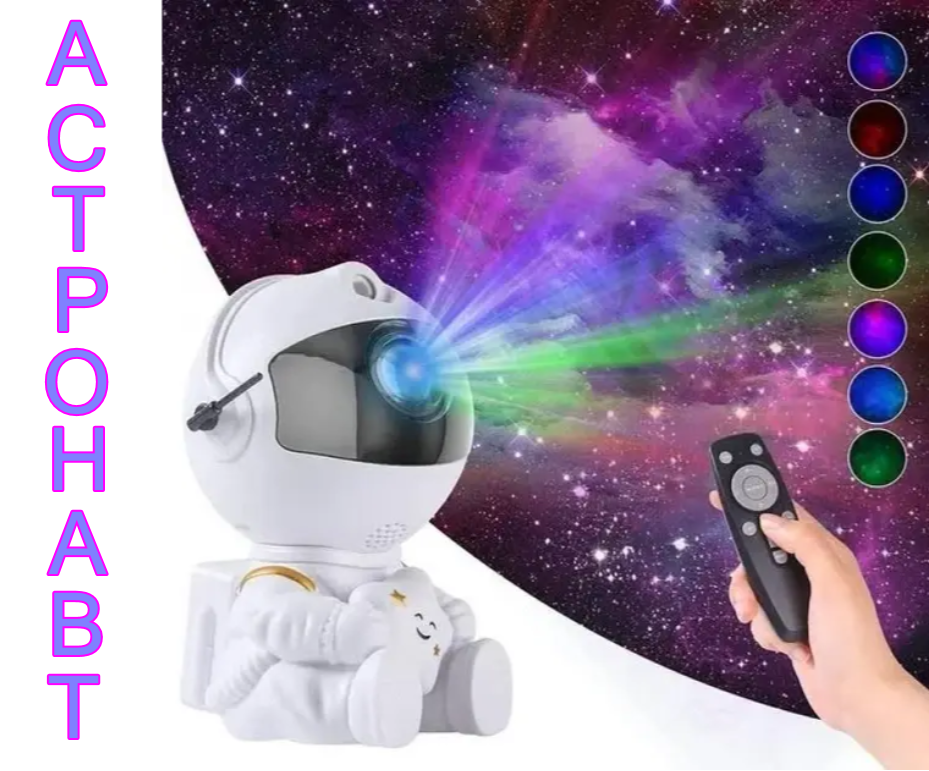 Нічник-проєктор "Астронавт" з ефектом зоряного неба та пультом керування, фото 1