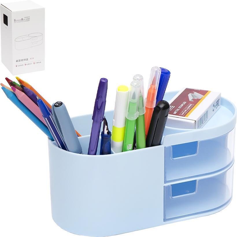 Органайзер на стіл пластиковий канцелярський «Блакитний» 9х18х9см, фото 1