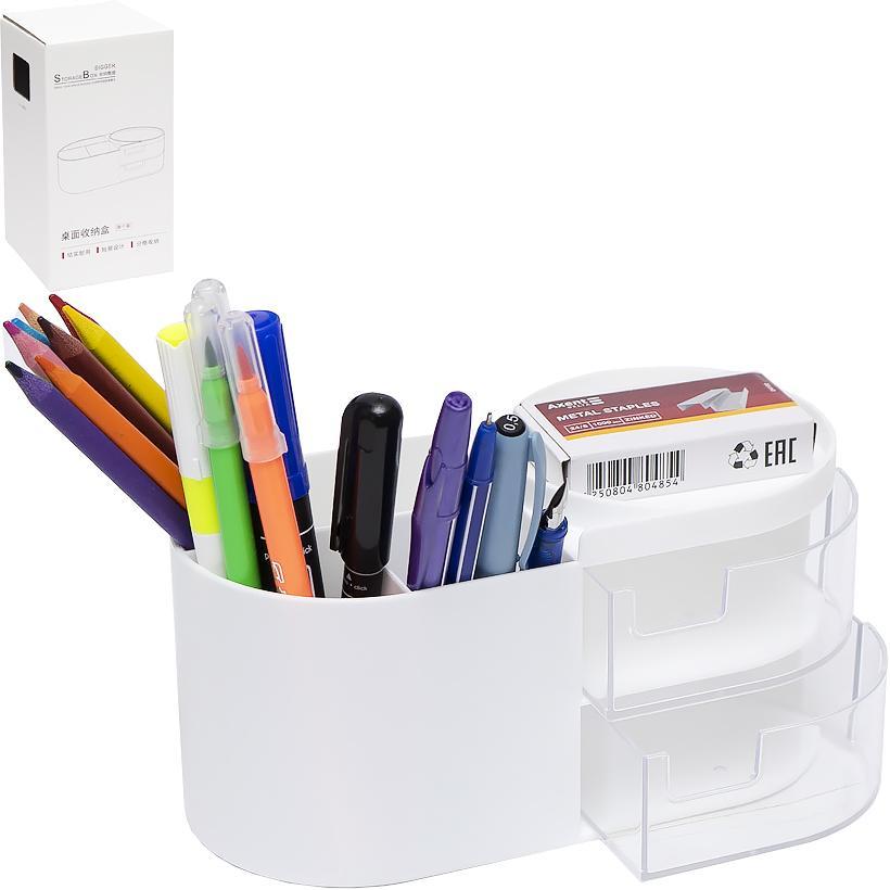 Органайзер на стіл пластиковий канцелярський «Білий» 9х18х9см, фото 1