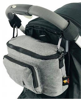 Сумка на коляску з водовідштовхувальним покриттям та карабінами Baby Go (сіра 30×18×13 см)