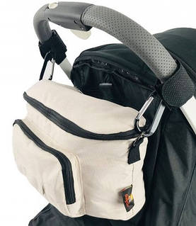 Сумка на коляску з водовідштовхувальним покриттям та карабінами Baby Go (бежева 30×18×13 см)