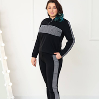 Трикотажний спортивний жіночий костюм зі вставками в гусячу лапку прогулянковий комплект