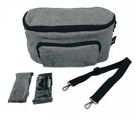 Сумка на коляску з водовідштовхувальним покриттям та карабінами Adamex (сіра, 30×18×13 см)