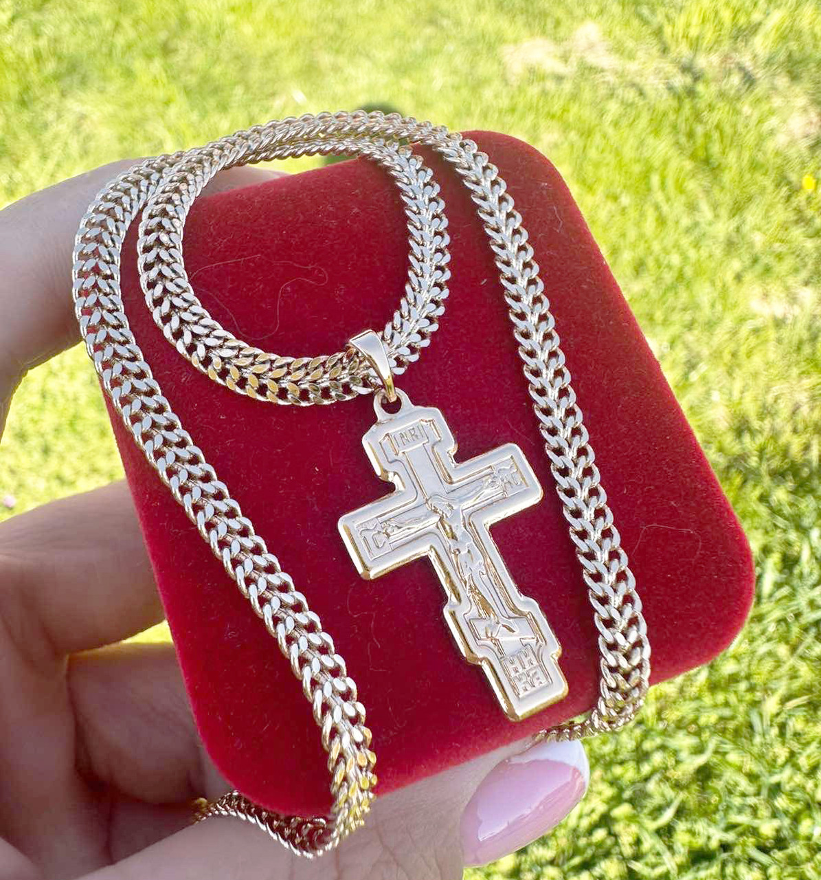 Набір Ланцюжок Xuping 50 см (4 мм) + Хрестик 3 см (18к колір золота 585п) 77-309, фото 1