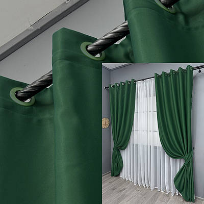 Комплект (2шт. 1,5х2,5м.) штор на люверсах, колекція "Bagema Rvs". Колір зелений. Код 1475ш 37-0254