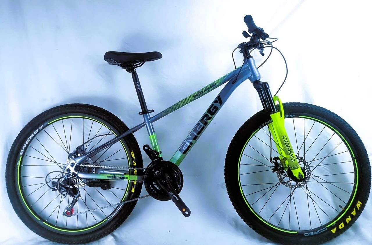 Велосипед гірський спортивний 26" Corso Energy EN-26535 сіро-салатовий на зріст 130-145 см