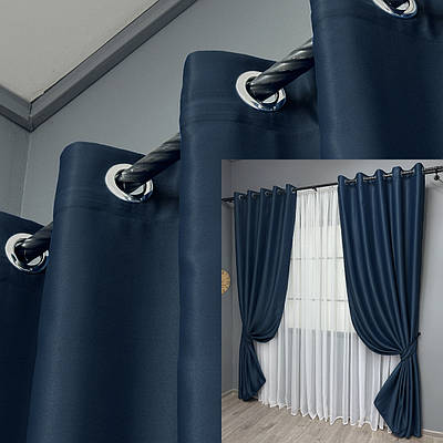 Комплект (2шт. 1,5х2,5м.) штор на люверсах, колекція "Bagema Rvs". Колір синій. Код 1474ш 37-0256