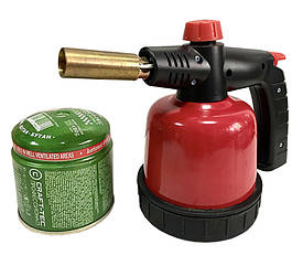 Паяльна лампа (газова) 1850°C з латунним соплом + газовий картридж – для пайки, розпалу та нагріву