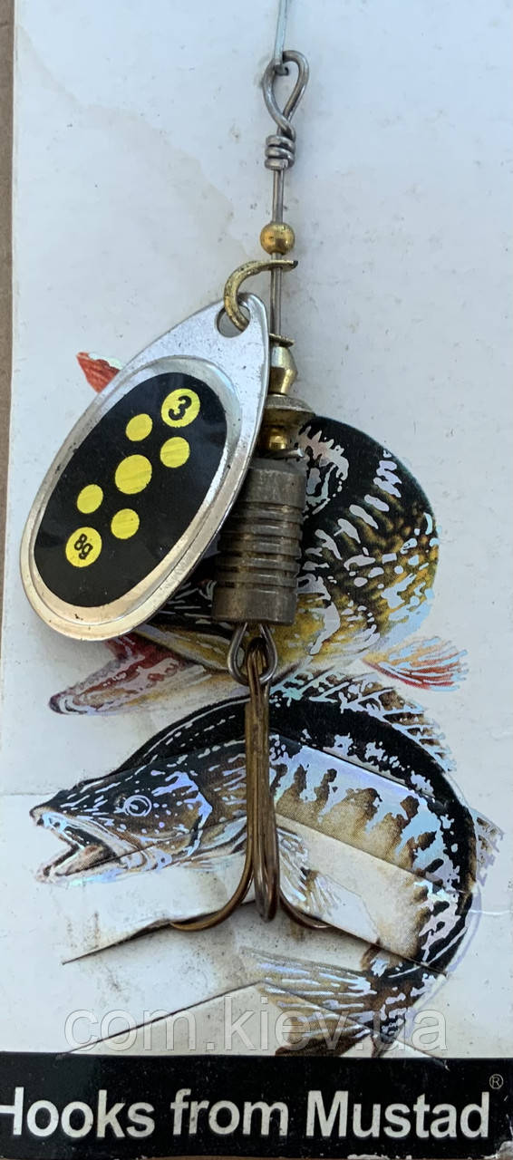 Блешня оберталка (вертушка) з серцевиною Condor 8 г / 74 мм (чорно-жовта голографічна), фото 1