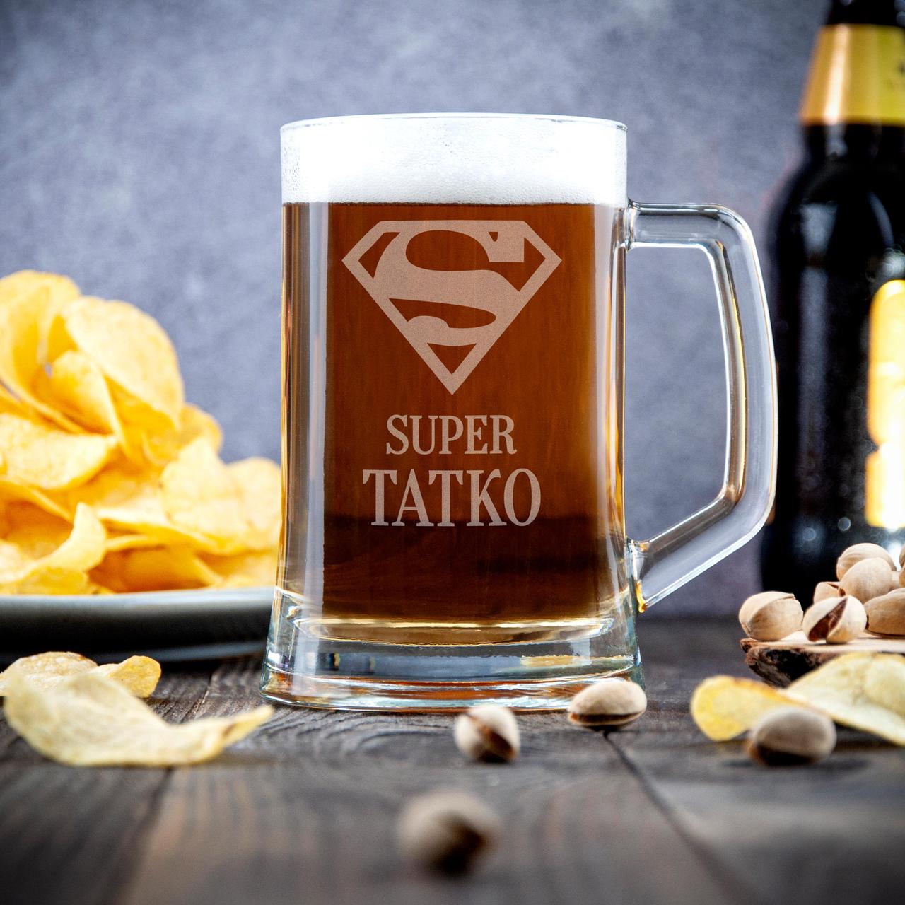 Бокал іменний для пива "Super Тато" 500 мл | Подарунок на день батька