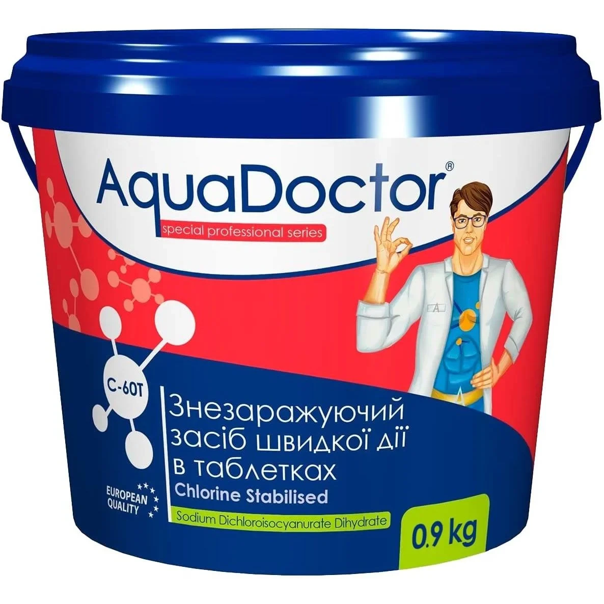 Швидкорозчинний шоковий хлор Aquadoctor c-60t,хімія для басейну аквадоктор таблетки 20 г 900 г