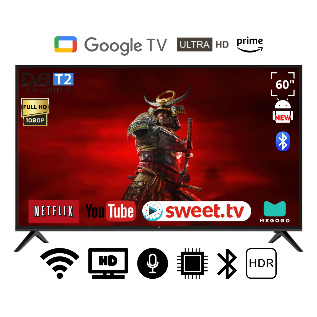 Телевізор JBA 60" I Smart TV/DVB/T2/FullHD/USB