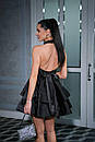 Вечірня коротка чорна сукня ярусна атласна, фото 2