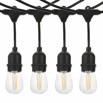 Вулична гірлянда з ретро лампами LED Edison 15шт, 220V, 10 метрів з перехідником Вуличний струнний світильник
