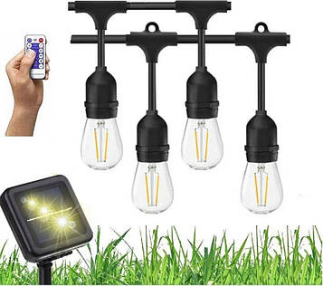 Вулична гірлянда на сонячній батареї SunLamp Edison 10 ламп Solar з пультом та подвійним живленням Вулична