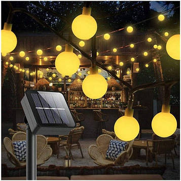 Преміум вулична світлодіодна гірлянда SunLamp Solar 12м 100 LED "Молочні кулі" Тепле біле світло Автономне