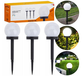 Автономний садовий кульковий світильник на сонячних батареях IP54 білий набір 3 шт вуличний ліхтар