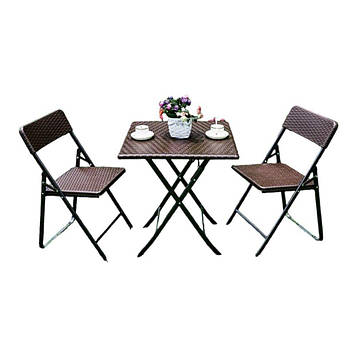 Садовий набір Spring Fun RATTAN BROWN - стіл 61,5см + 2 крісла  Розкладні меблі для тераси з ПНД Комплект