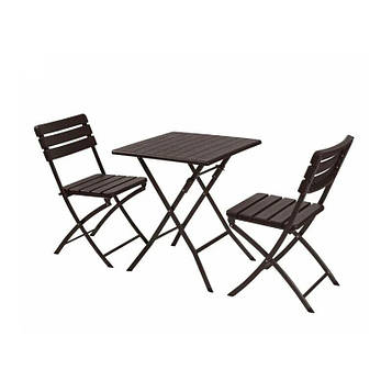 Садовий набір Spring Fun WOODEN - стіл 61,5см + 2 стільці  Розкладні меблі для тераси з ПНД та сталі  Комплект